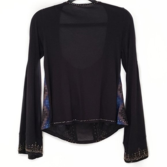 Free People beaded bell sleeve top black XS small - Picture 5 of 14
